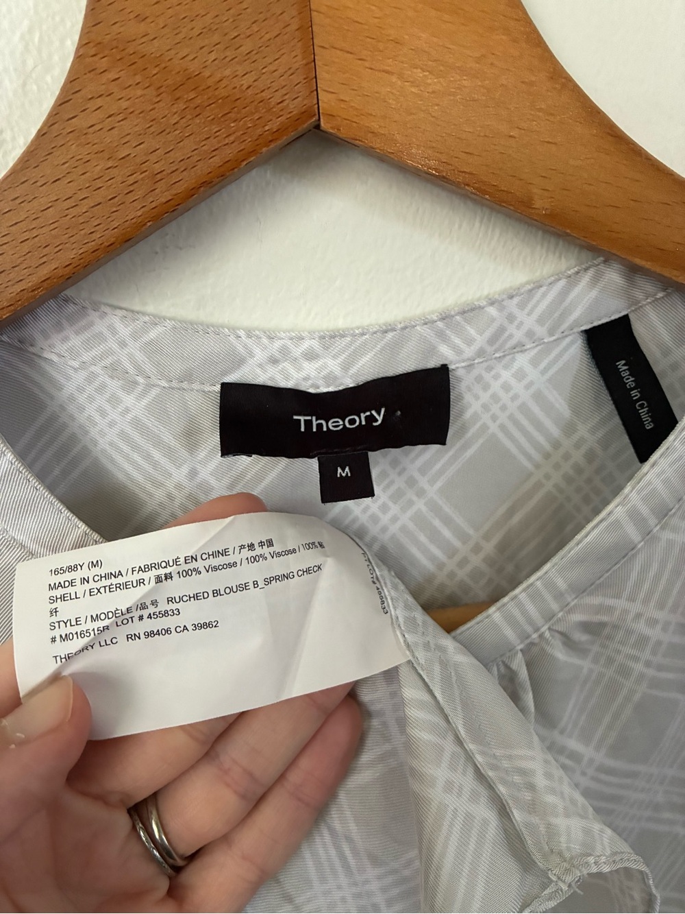 Theory Ruched Blouse in Spring Check - Picture 3 of 5